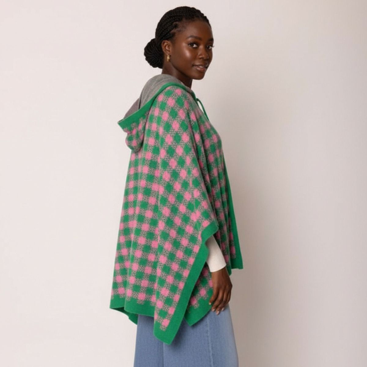 AKA Sorority Checkered Knit Pink and Green Cape