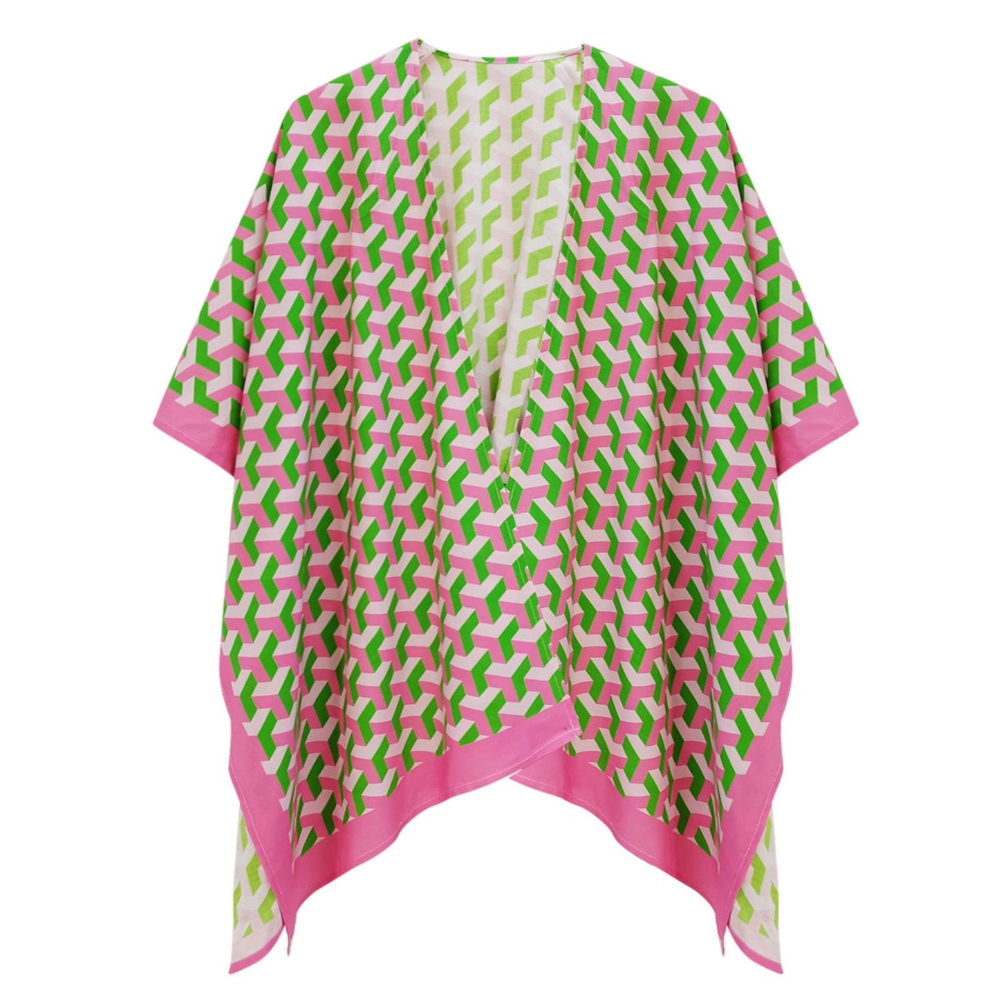 Kimono Pink Green Block Print AKA Women