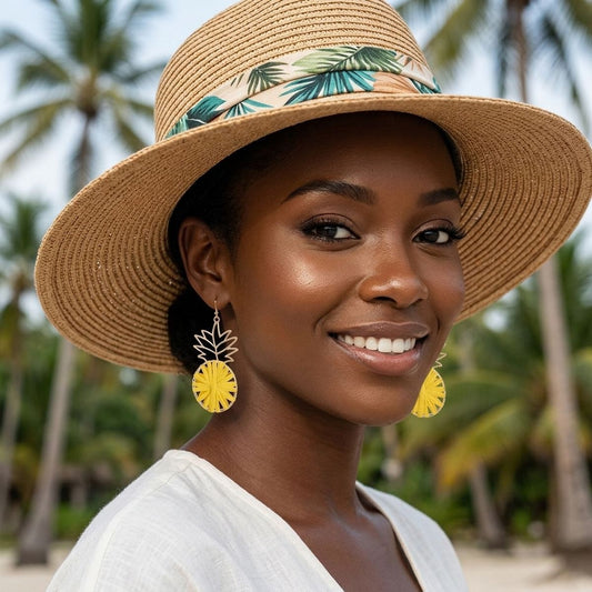 Yellow Raffia Pineapple Earrings