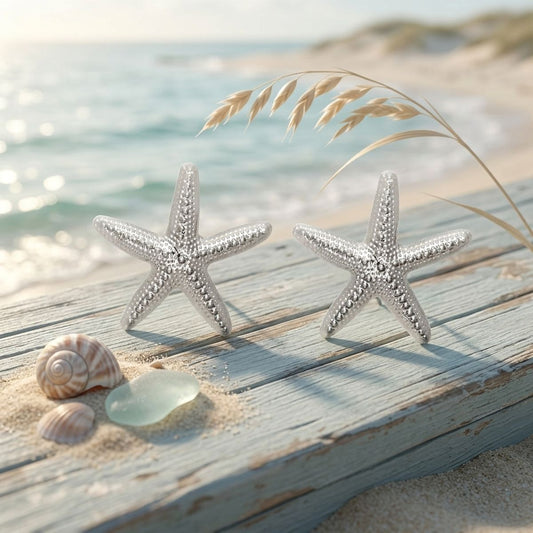 Stud Silver Starfish Seaside Sculpted Earrings