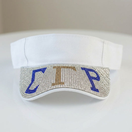 SGRHO White Canvas Greek Rhinestone Brim Visor Hat