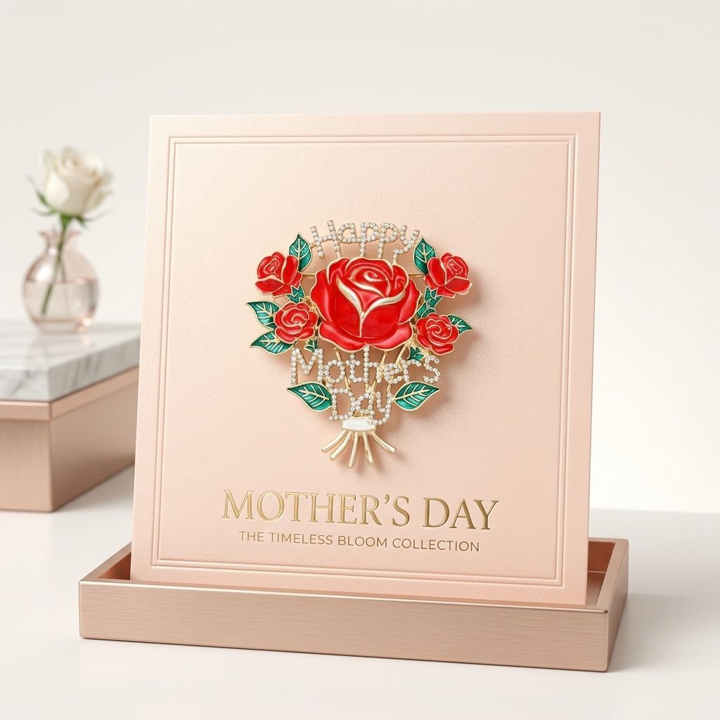 Brooch Gold Mother's Day Red Rose Bouquet Pin