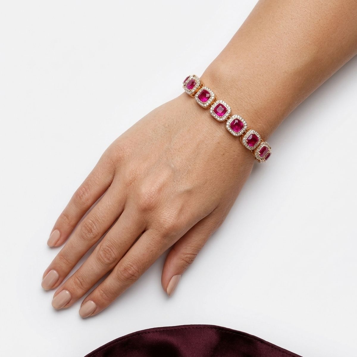 Tennis Pink Cushion Cut Crystal Halo Luxe Bracelet