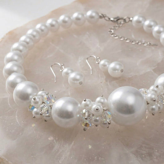 White Pearl Bead Cluster Single Strand Necklace