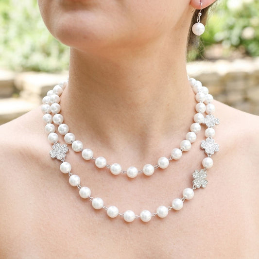 White Pearl Lucky Charm Layered Necklace Set