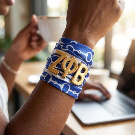 ZPB Gold Letter Blue White Horsebit Scarf Bracelet