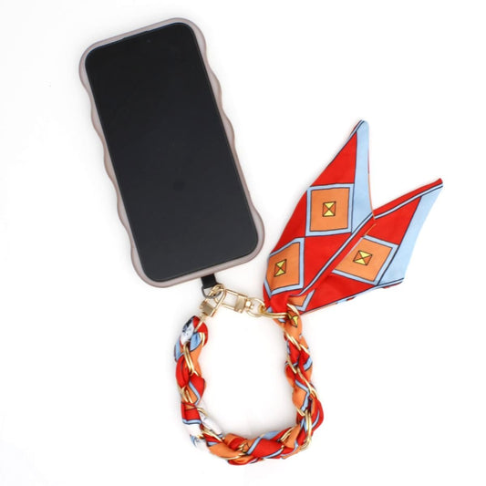 Phone Strap Red Woven Scarf Keychain Wristlet