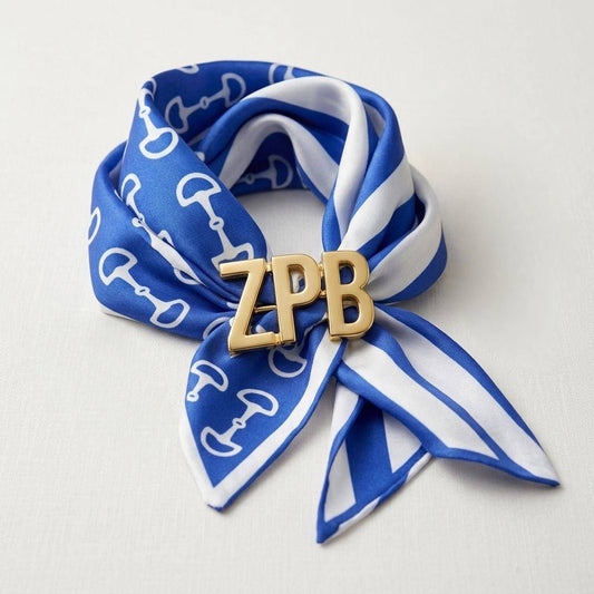 ZPB Gold Letter Blue White Horsebit Scarf Necklace