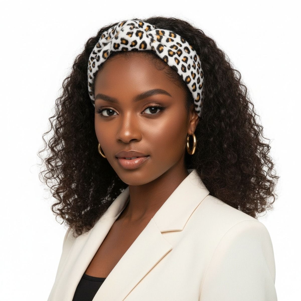 Furry White Leopard Knot Headband