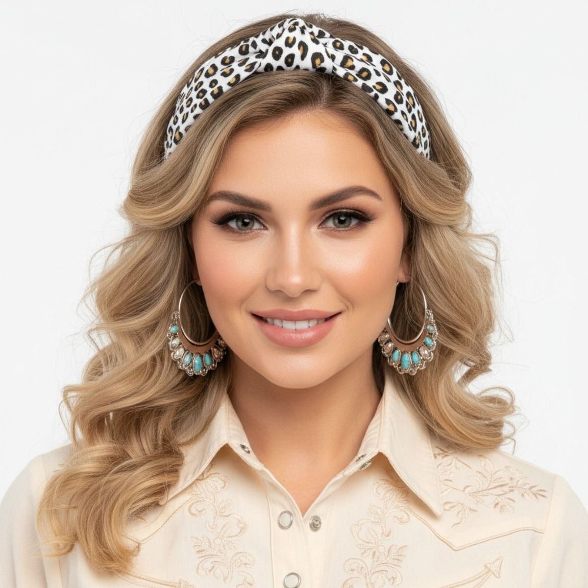 Furry White Leopard Knot Headband
