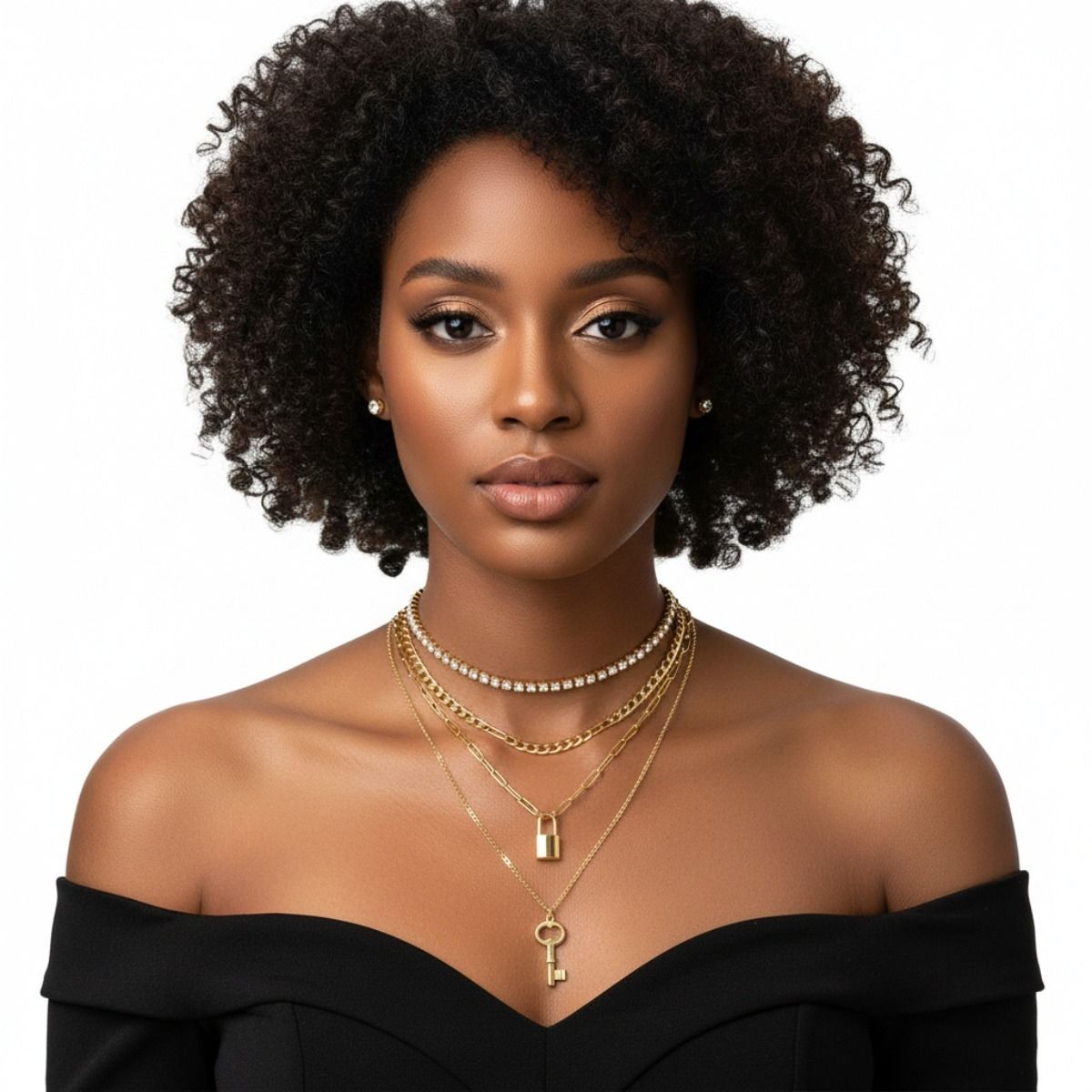 Gold 3 Layer Lock and Key Necklace