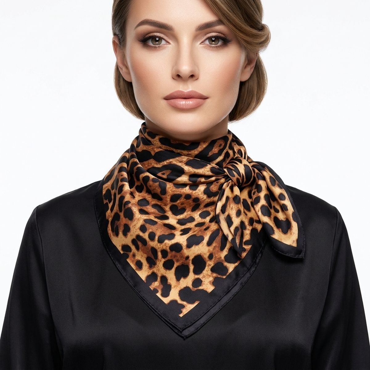 Silky Square Camel Leopard Print Fashion Scarf